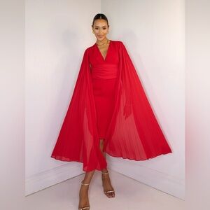 NWT Latiste Red Dress She Believed She Could Fly Cape Sleeves Dramatic Statement